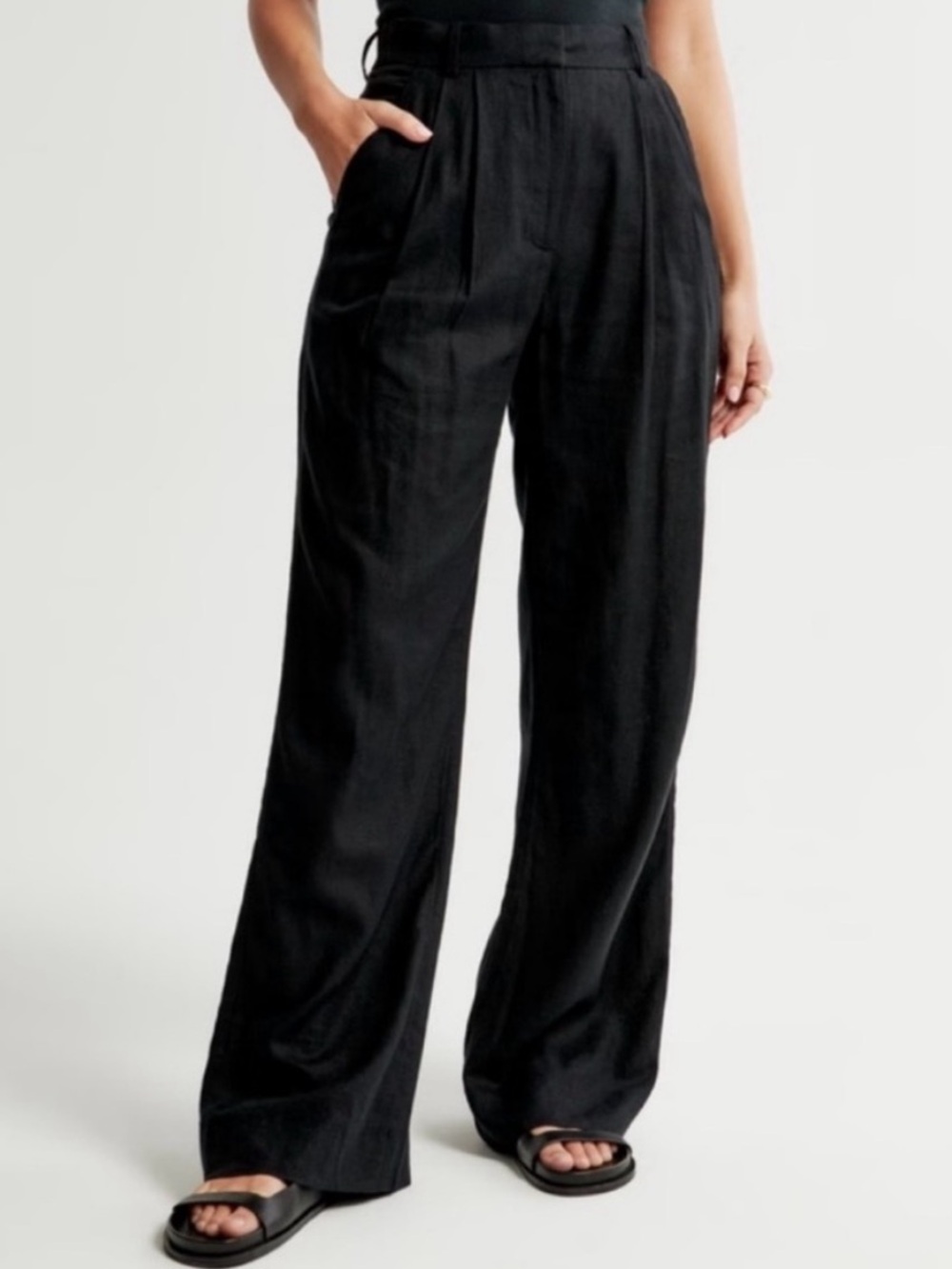 Abercrombie Linen Mix wide leg tailored trousers black M